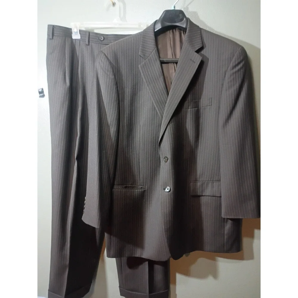 Lauren Ralph Lauren Suit, Men 40x28 Brown Pinstripe 2-Piece Blazer Trousers